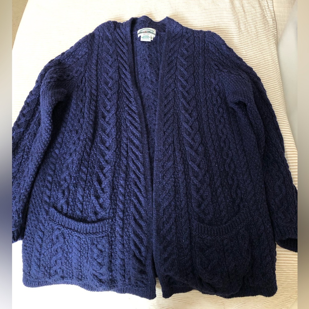 AranCrafts Navy Knit Wool Cardigan - Picture 2 of 9